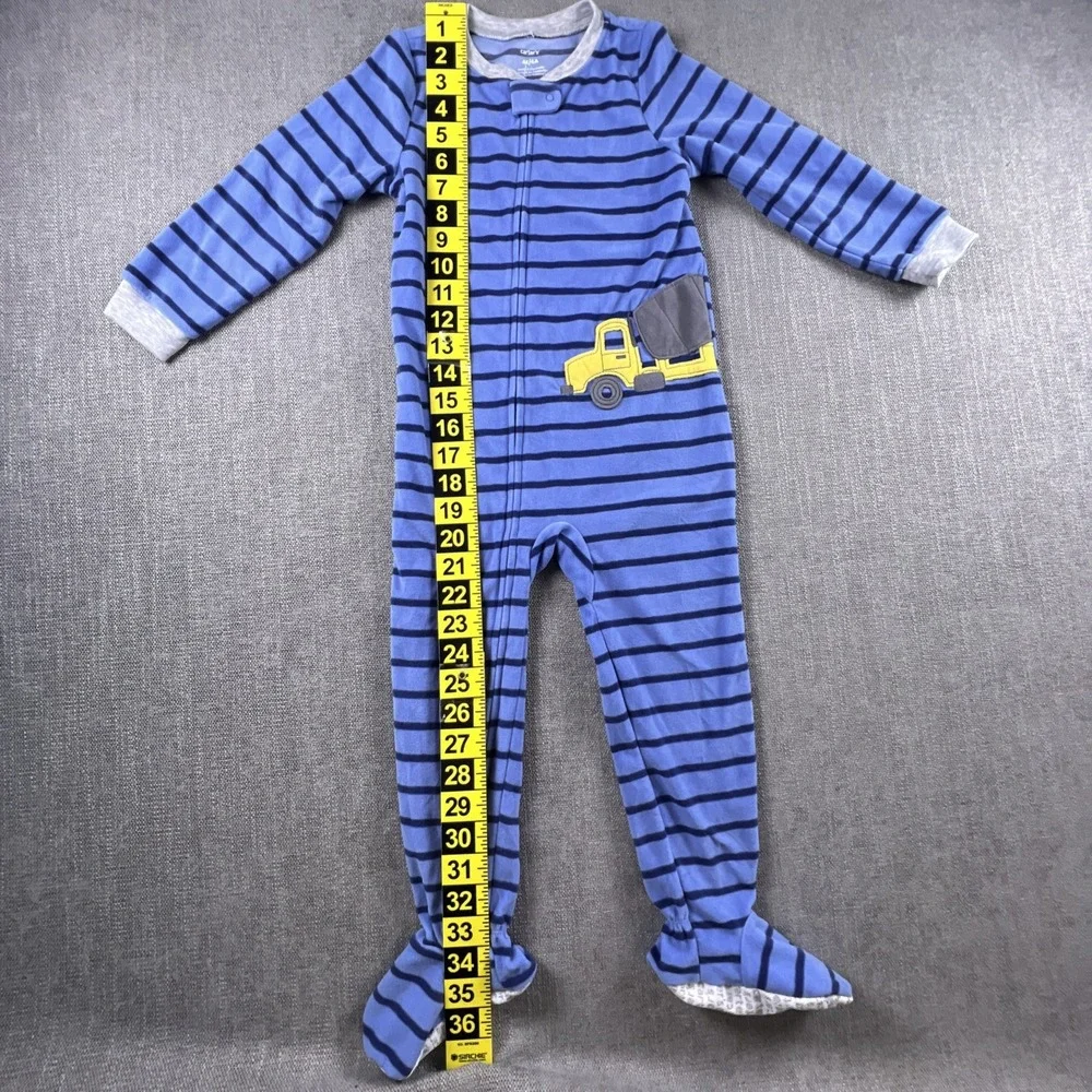 Carter's One Piece Footed Pajamas Blue Stripe Embroidered Dump Truck Boys 4T NWT
